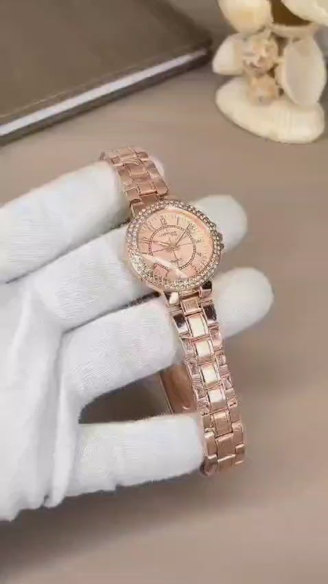 Stylish Women's Rose Gold Chain Strap Watch - 1 Pc - Battery Operated & Water Resistant
